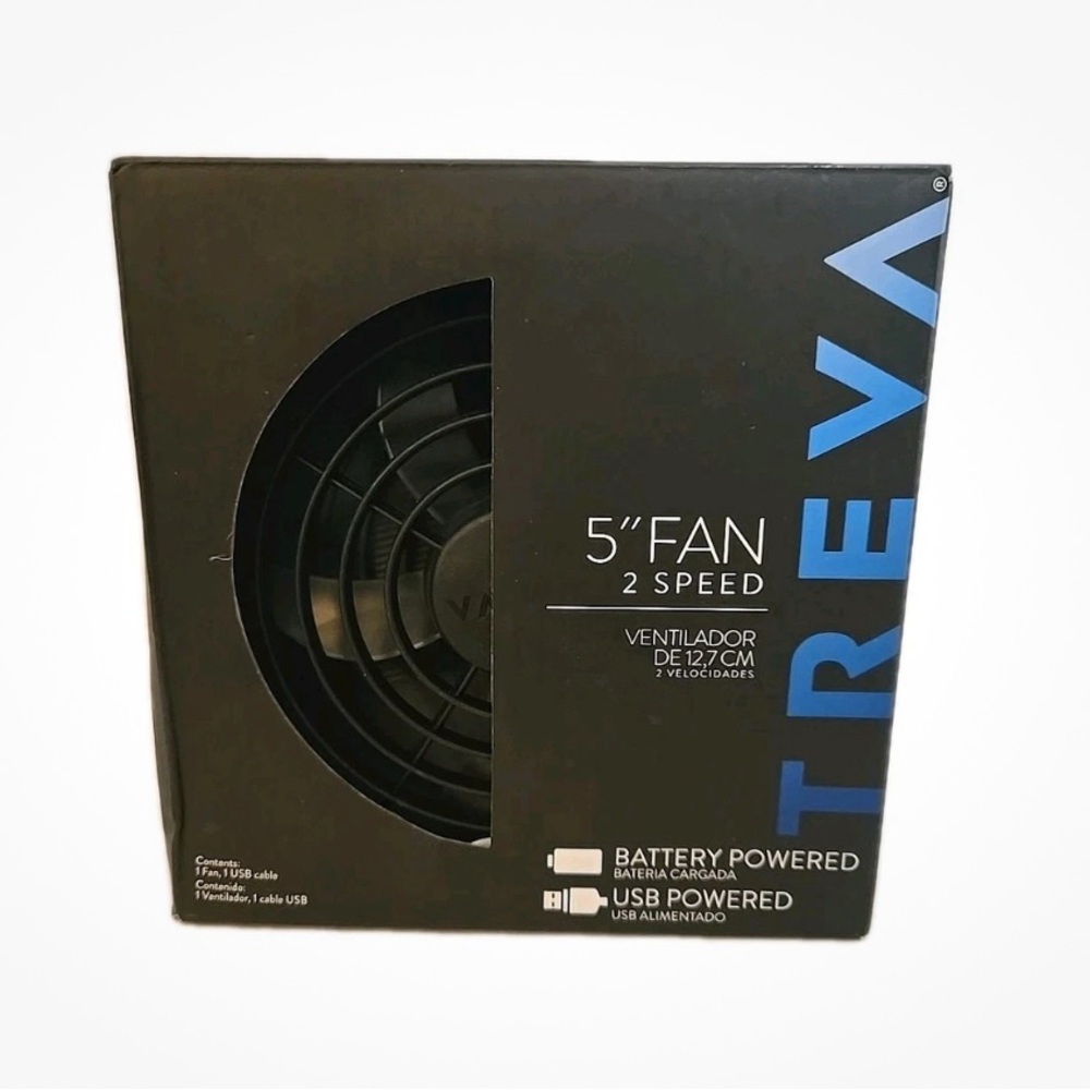 TREVA 5-inch Portable Fan 2-Speed Battery or USB Adjustable Tilt NEW